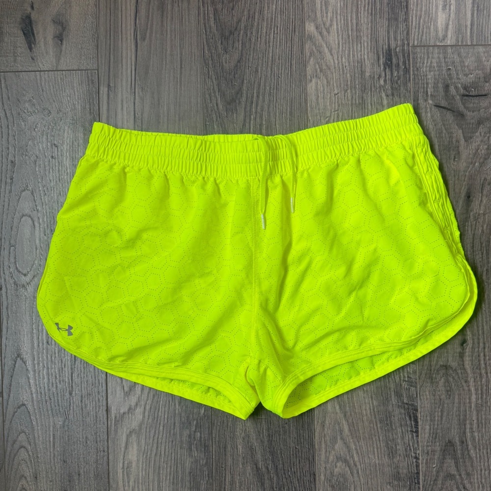 Under Armour HeatGear Neon Yellow Perforated Athletic Shorts Women's LG
